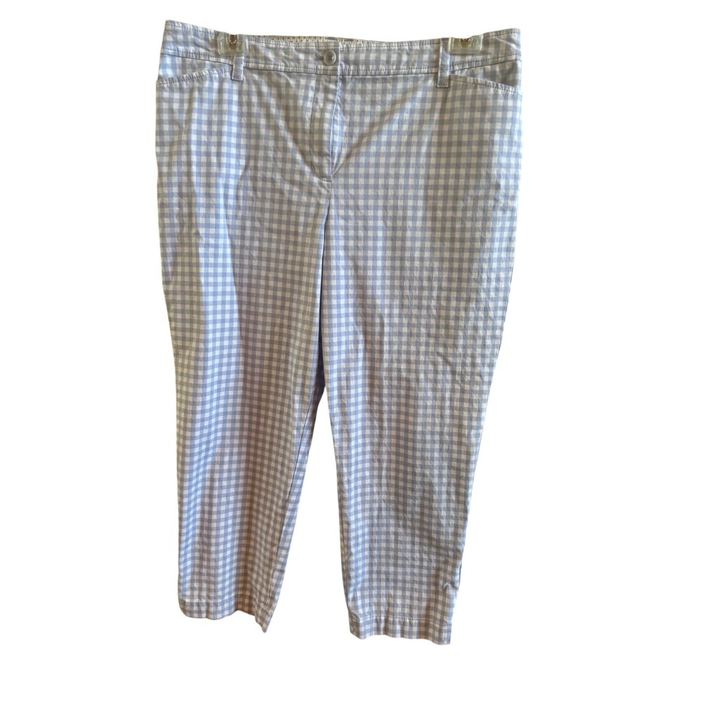 Talbots Perfect Crop Pants Size 16 Blue Gingham Cotton Blend